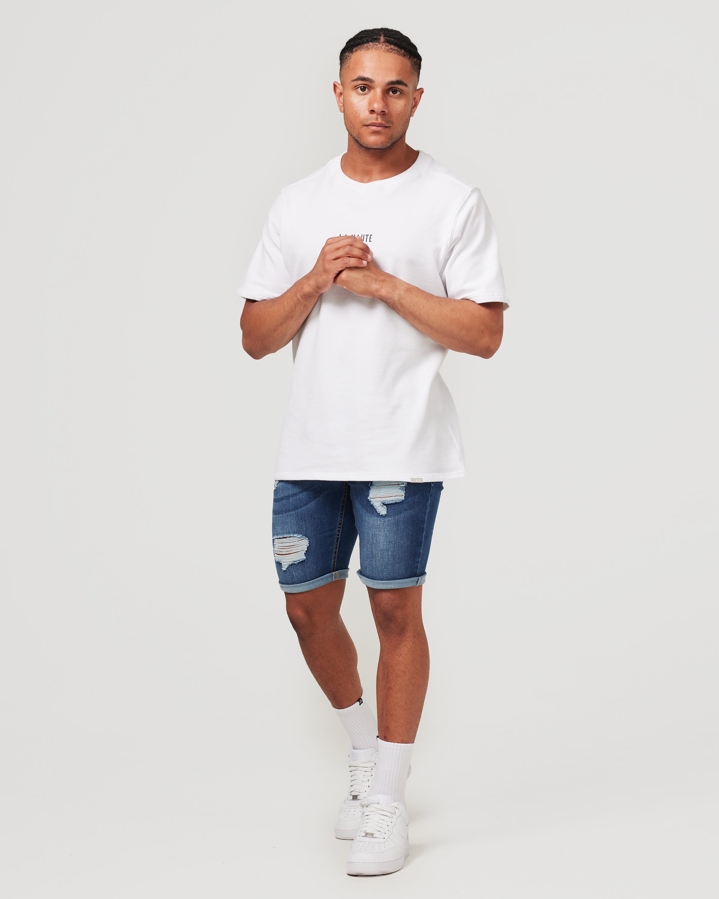 Dark Blue Ripped Denim Shorts