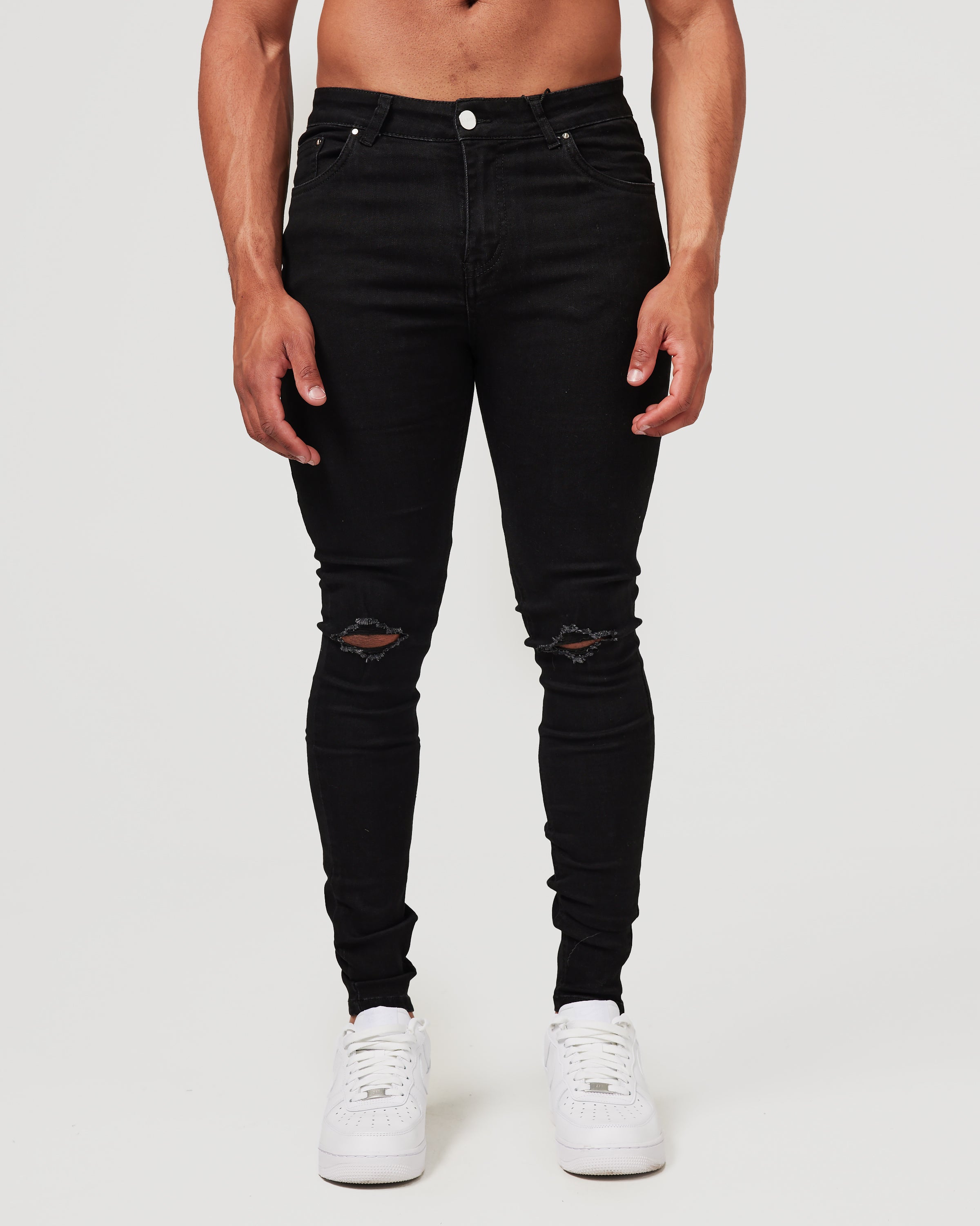 Black Destroyed Knee Skinny Fit Jeans