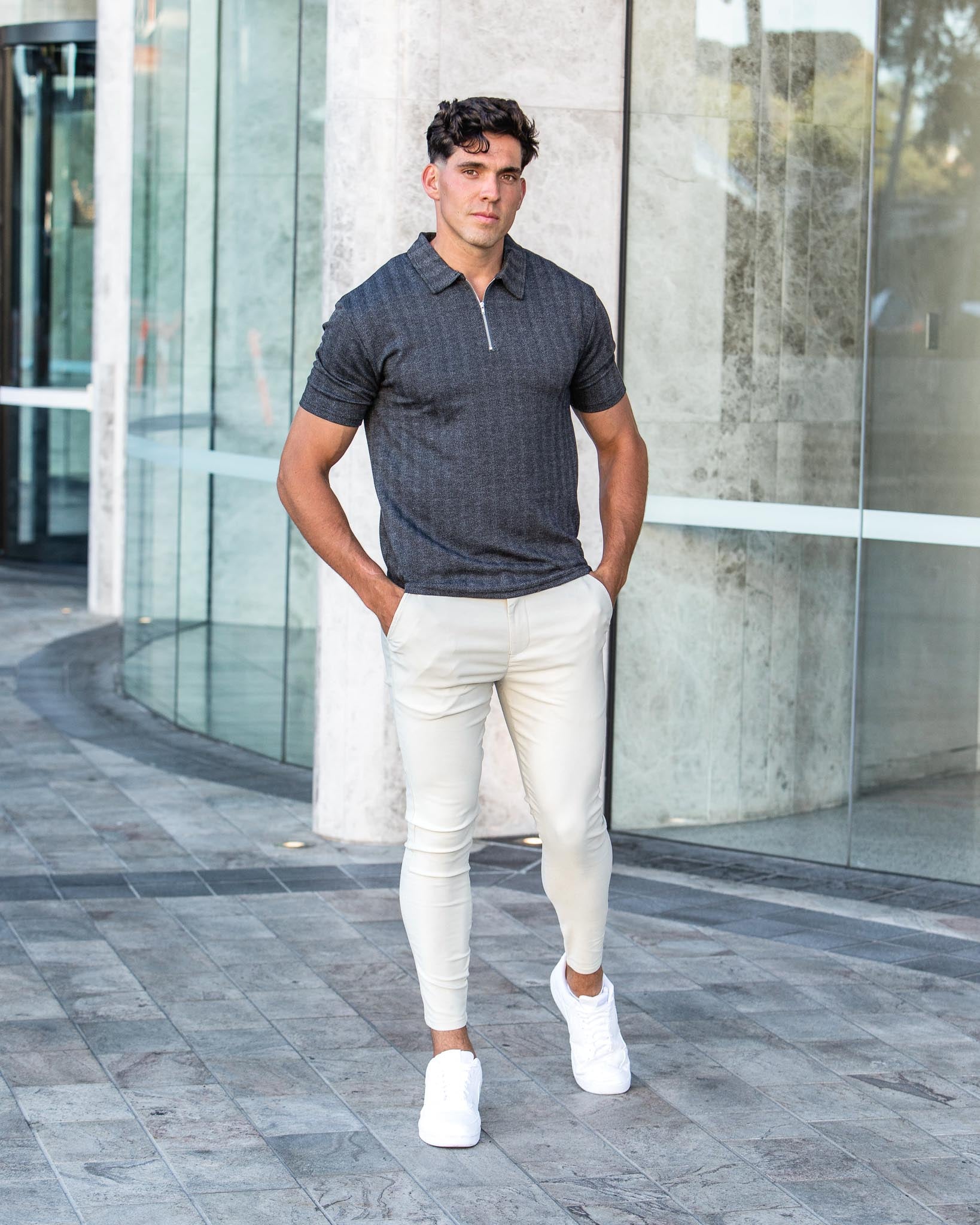 Charcoal Jacquard Zip Polo