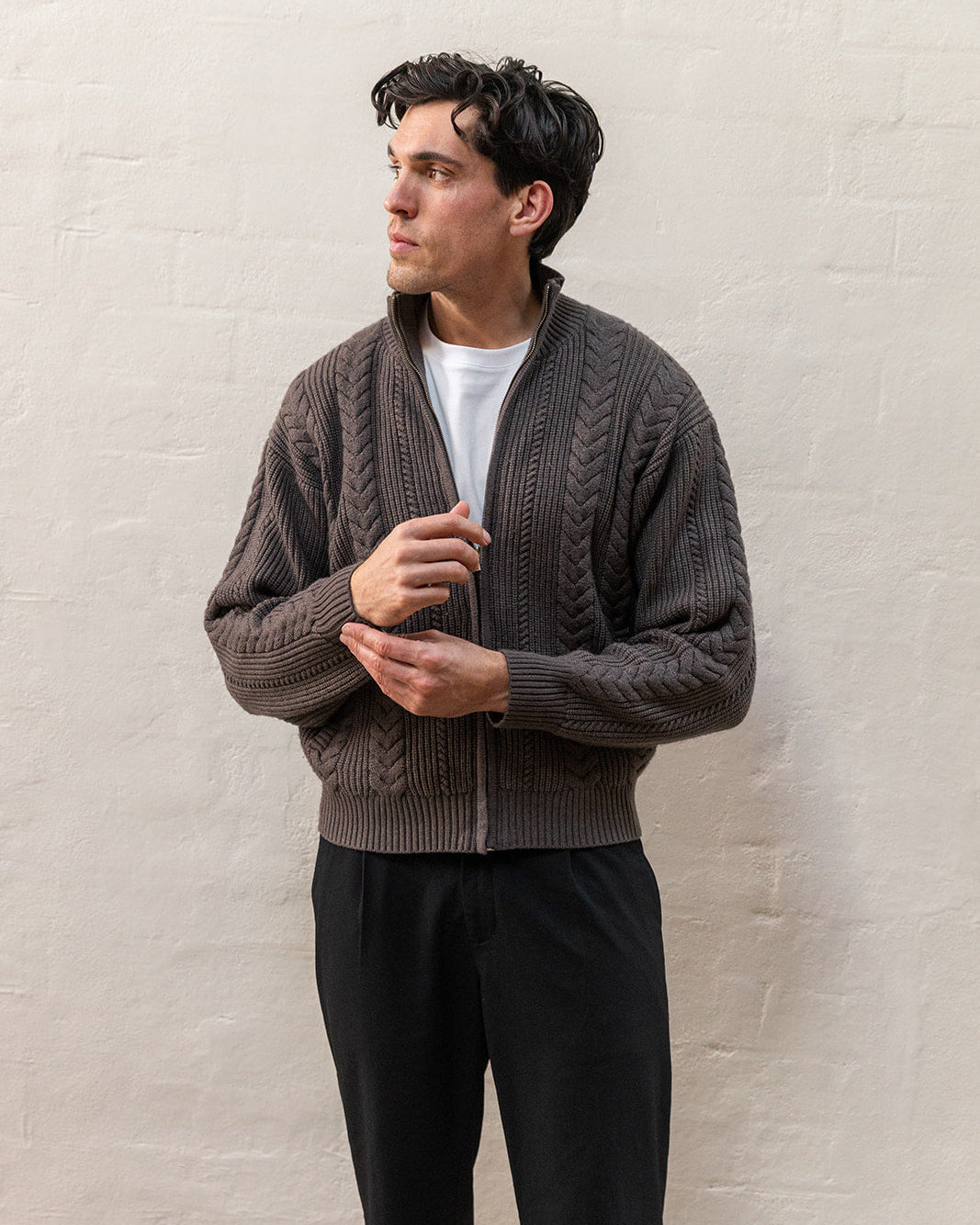 Mocha Cable Knit Zip