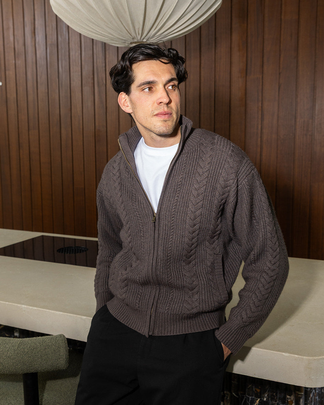 Mocha Cable Knit Zip