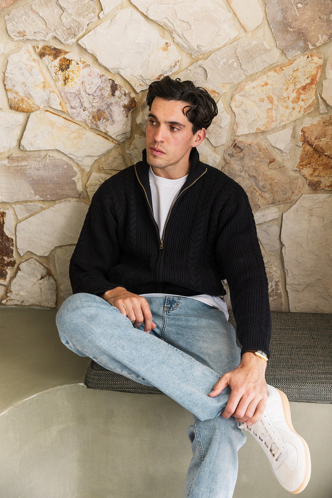 Black Cable Knit Zip