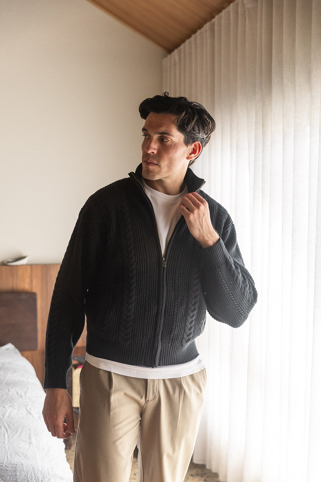 Black Cable Knit Zip