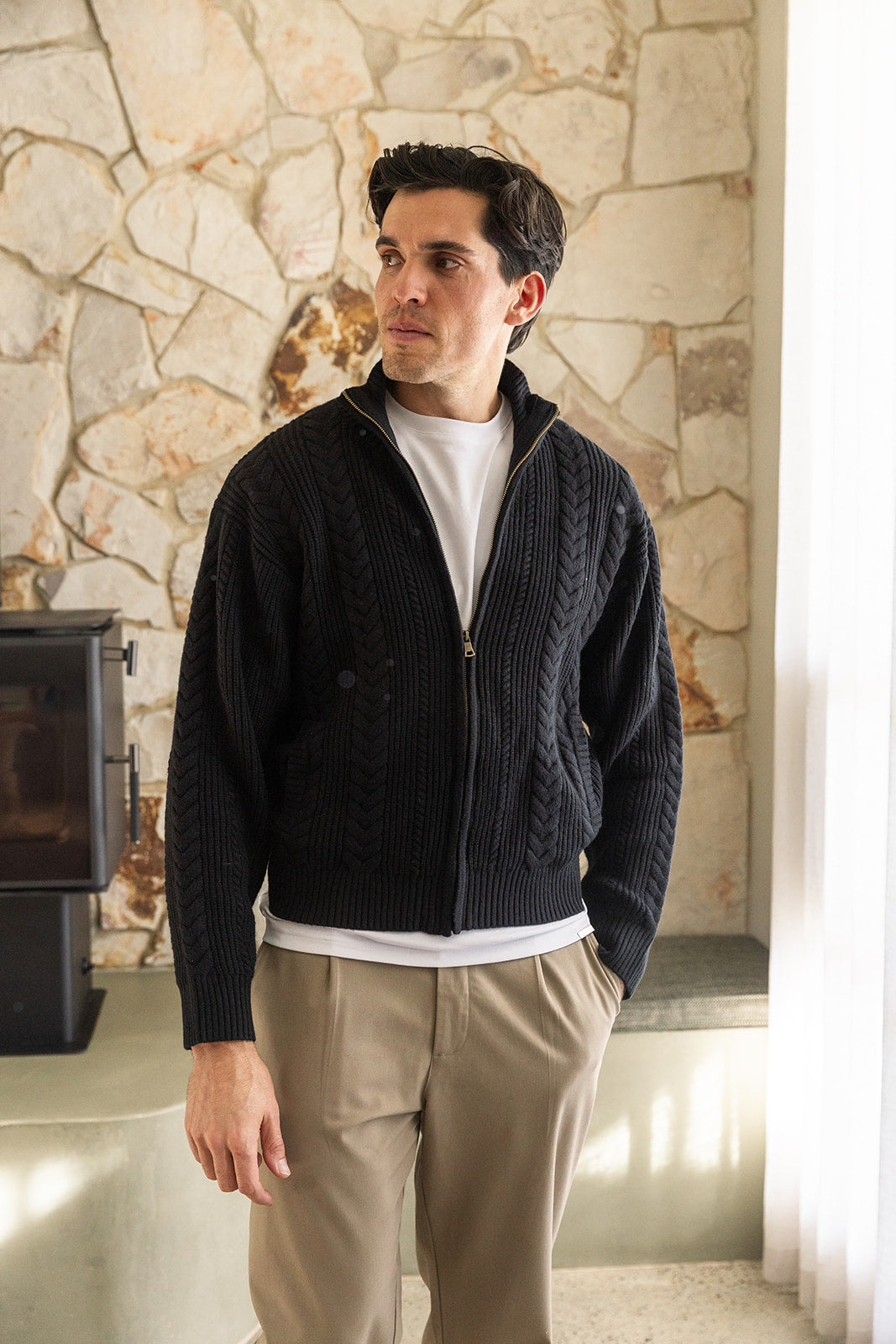 Black Cable Knit Zip