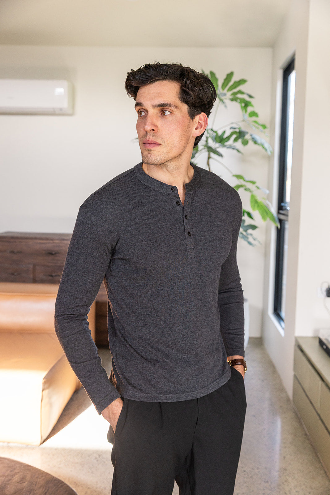 Charcoal Long Sleeve Henley