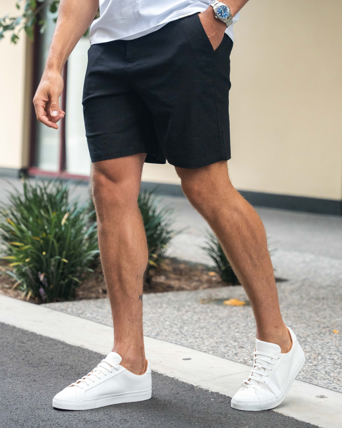 Black Stretch Linen Shorts