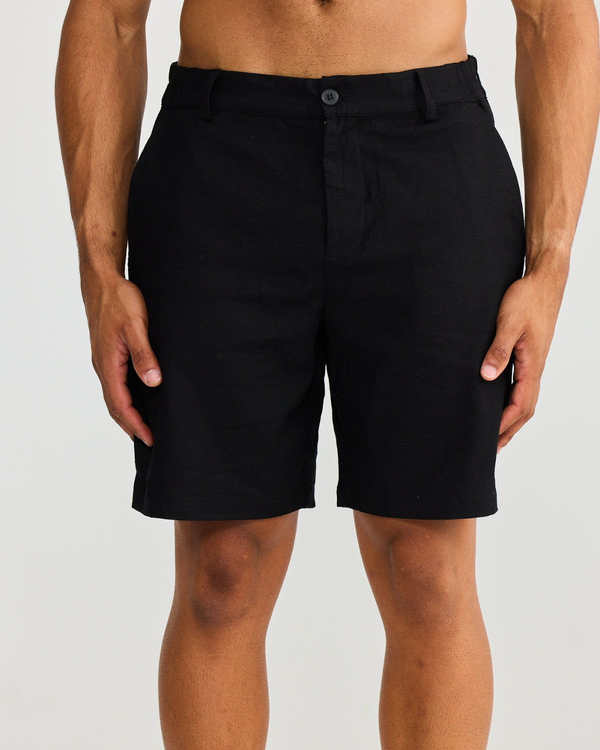 Black Stretch Linen Shorts