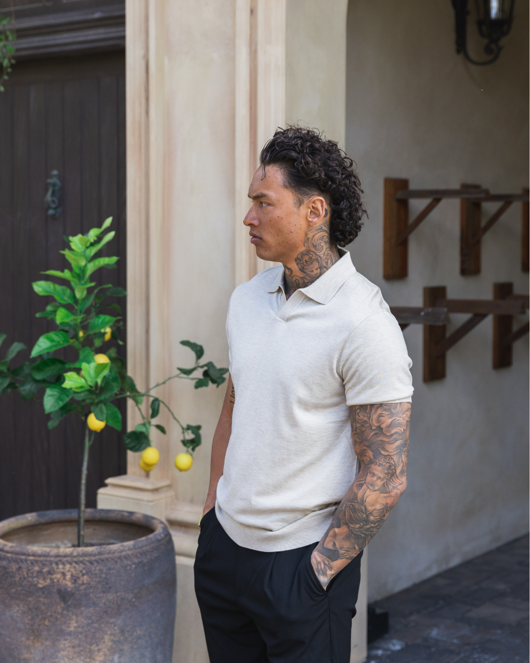 Sand Oxford Short Sleeve Polo