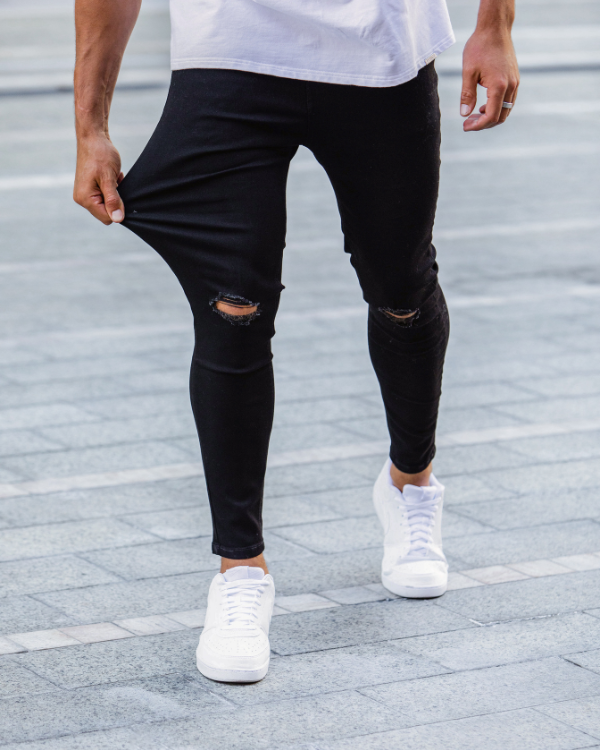 Black Destroyed Knee Jeans