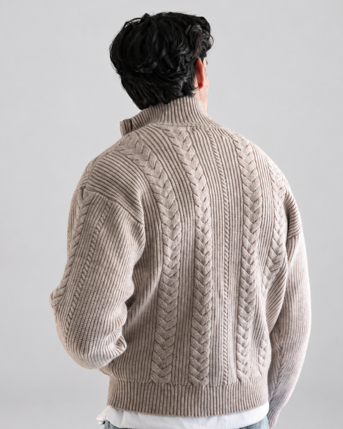 Taupe Cable Knit Zip