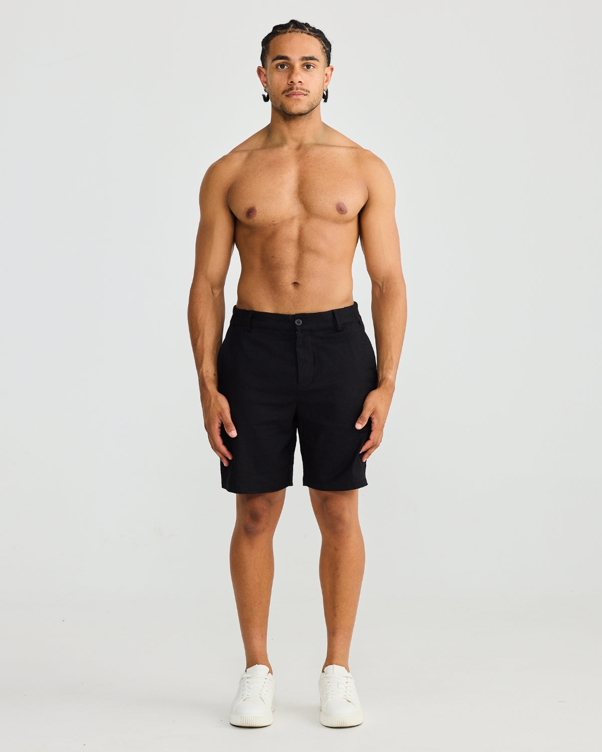 Black Stretch Linen Shorts