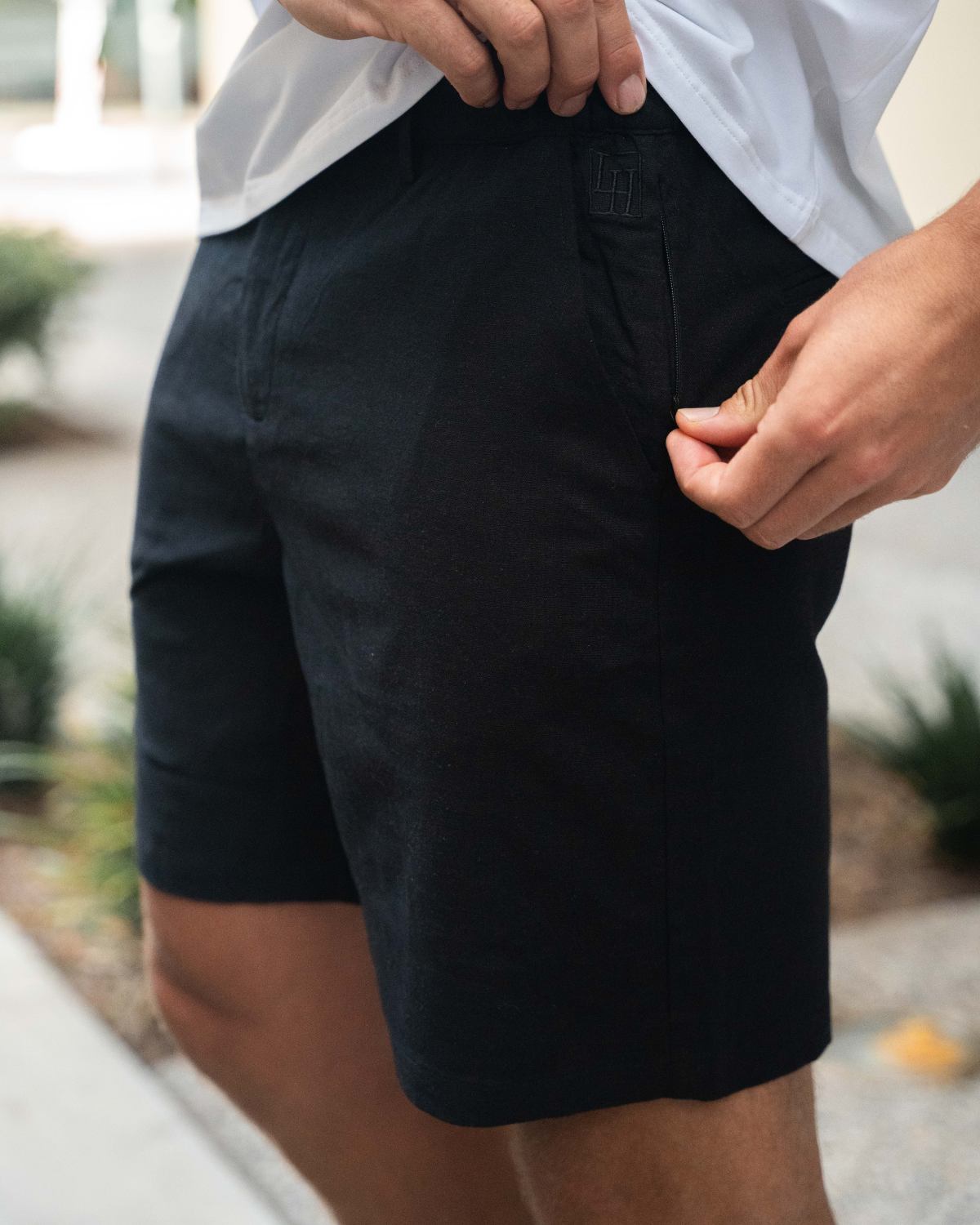 Black Stretch Linen Shorts