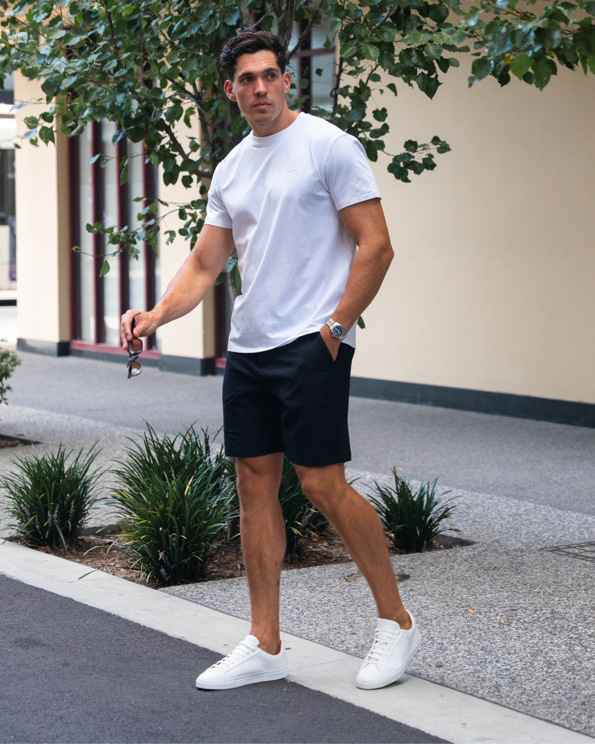 Black Stretch Linen Shorts