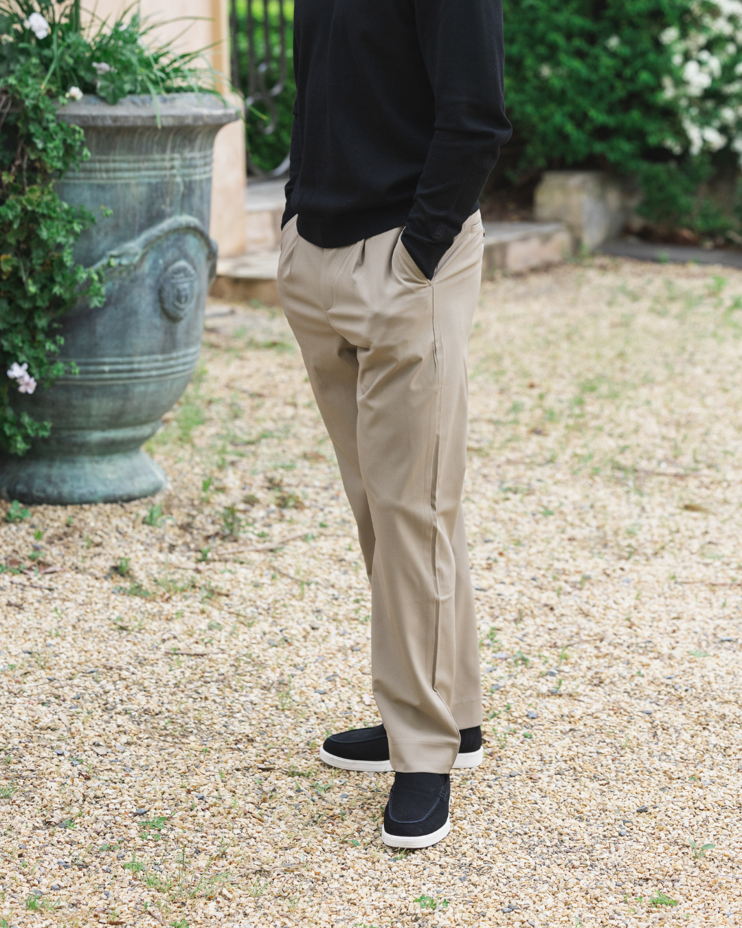 Tan Wide Pleat Pant