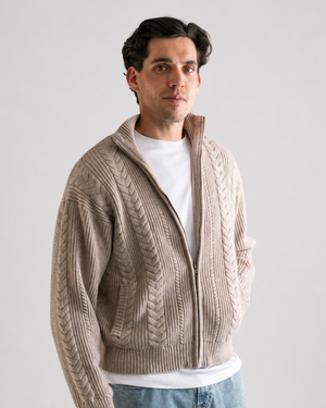 Taupe Cable Knit Zip