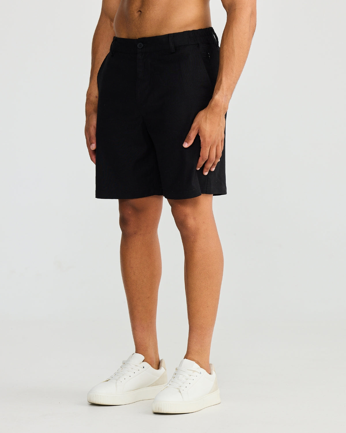 Black Stretch Linen Shorts