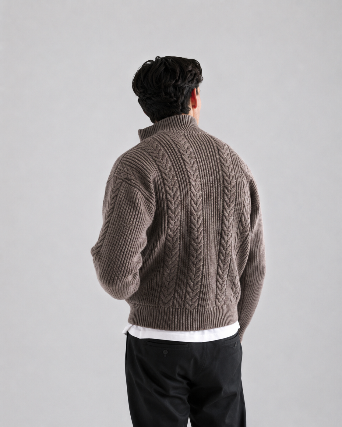 Mocha Cable Knit Zip