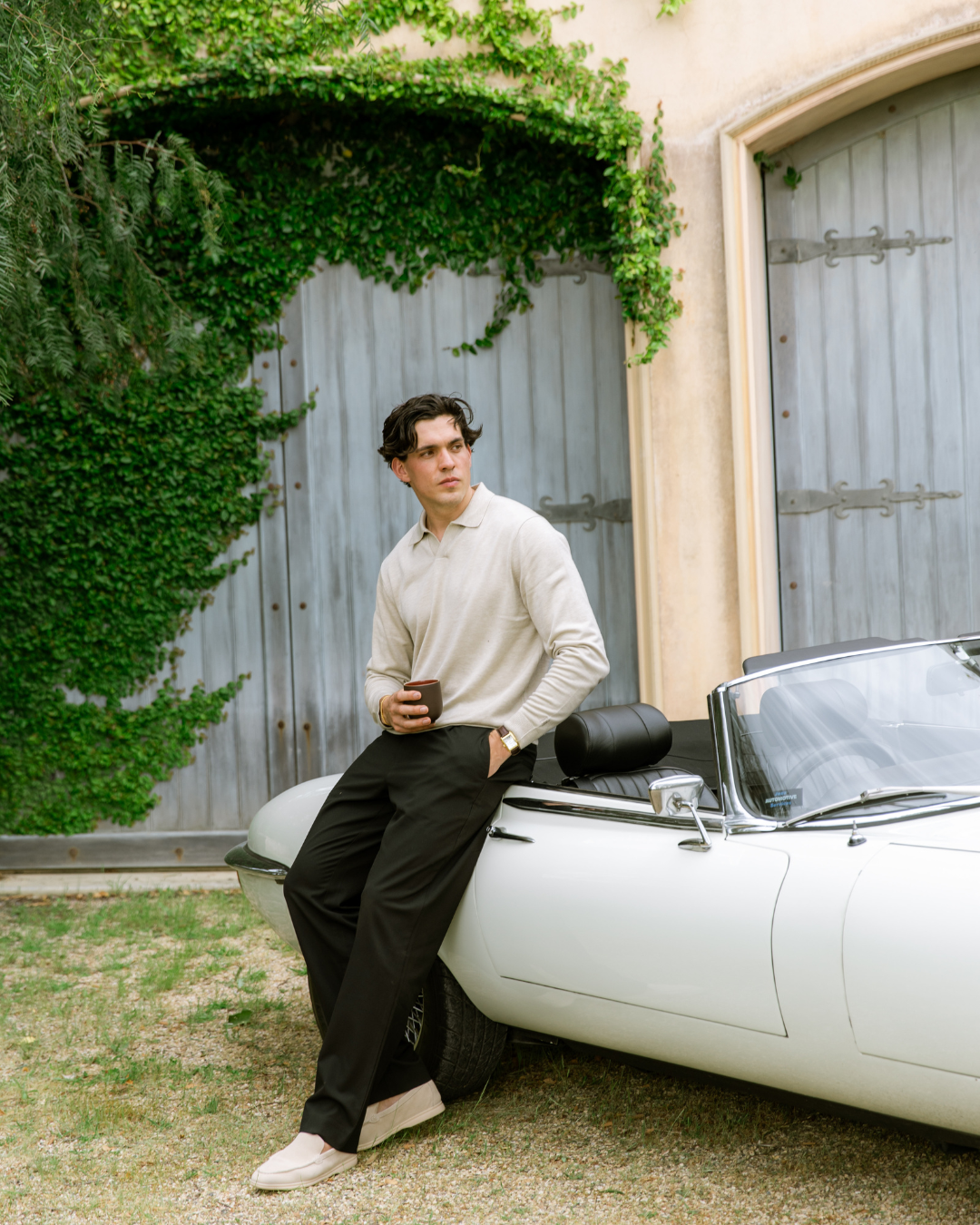 Sand Oxford Long Sleeve Polo