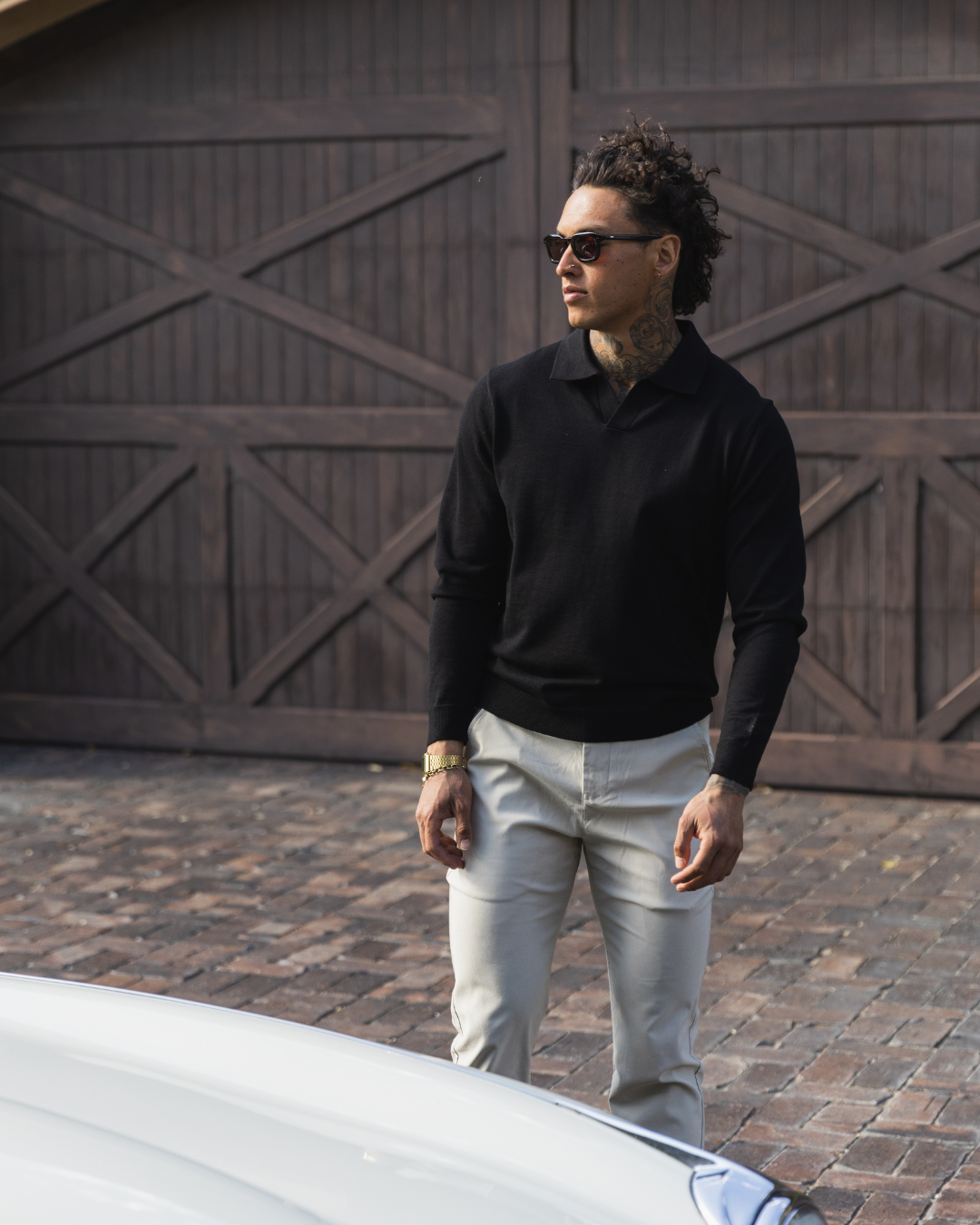 Black Oxford Long Sleeve Polo