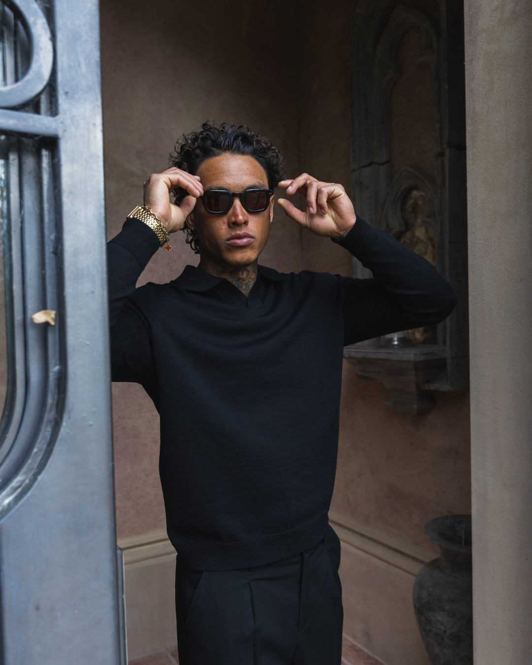 Black Oxford Long Sleeve Polo