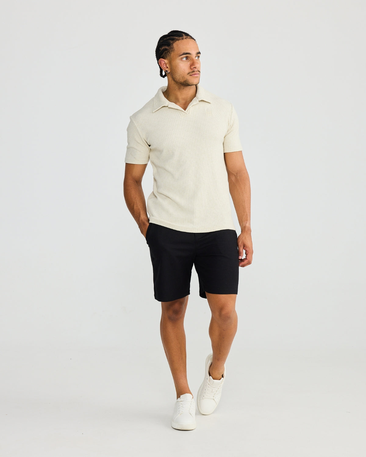 Black Stretch Linen Shorts