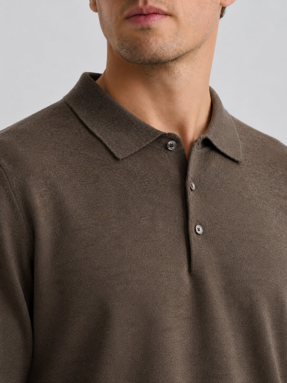 Chocolate Button Up Long Sleeve Polo