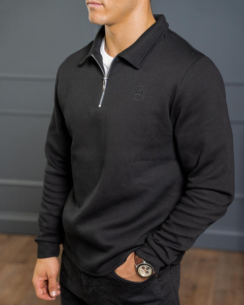 Black Long Sleeve Signature Zip Polo | Men's Polo Shirt | La