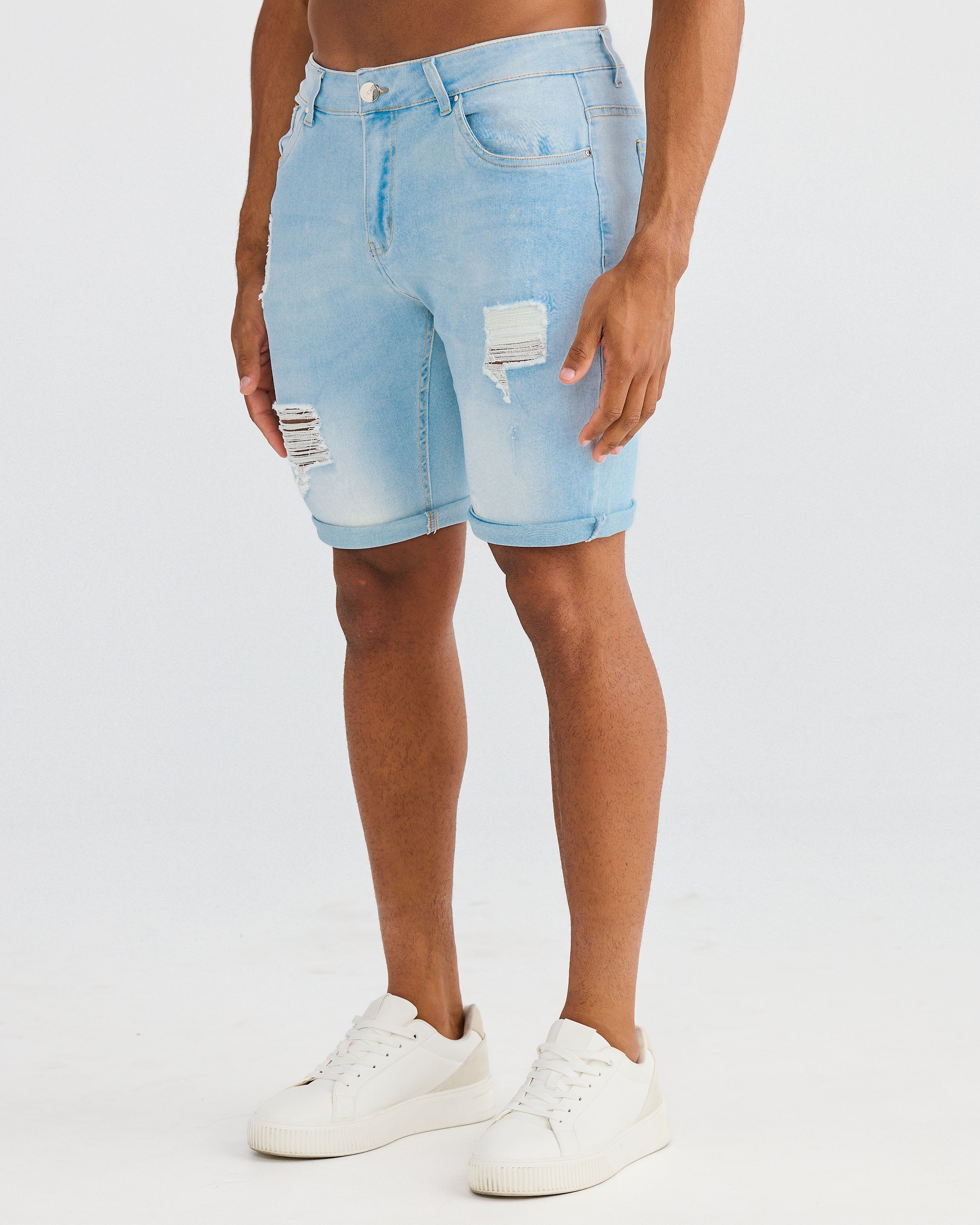 Light Blue Ripped Denim Shorts