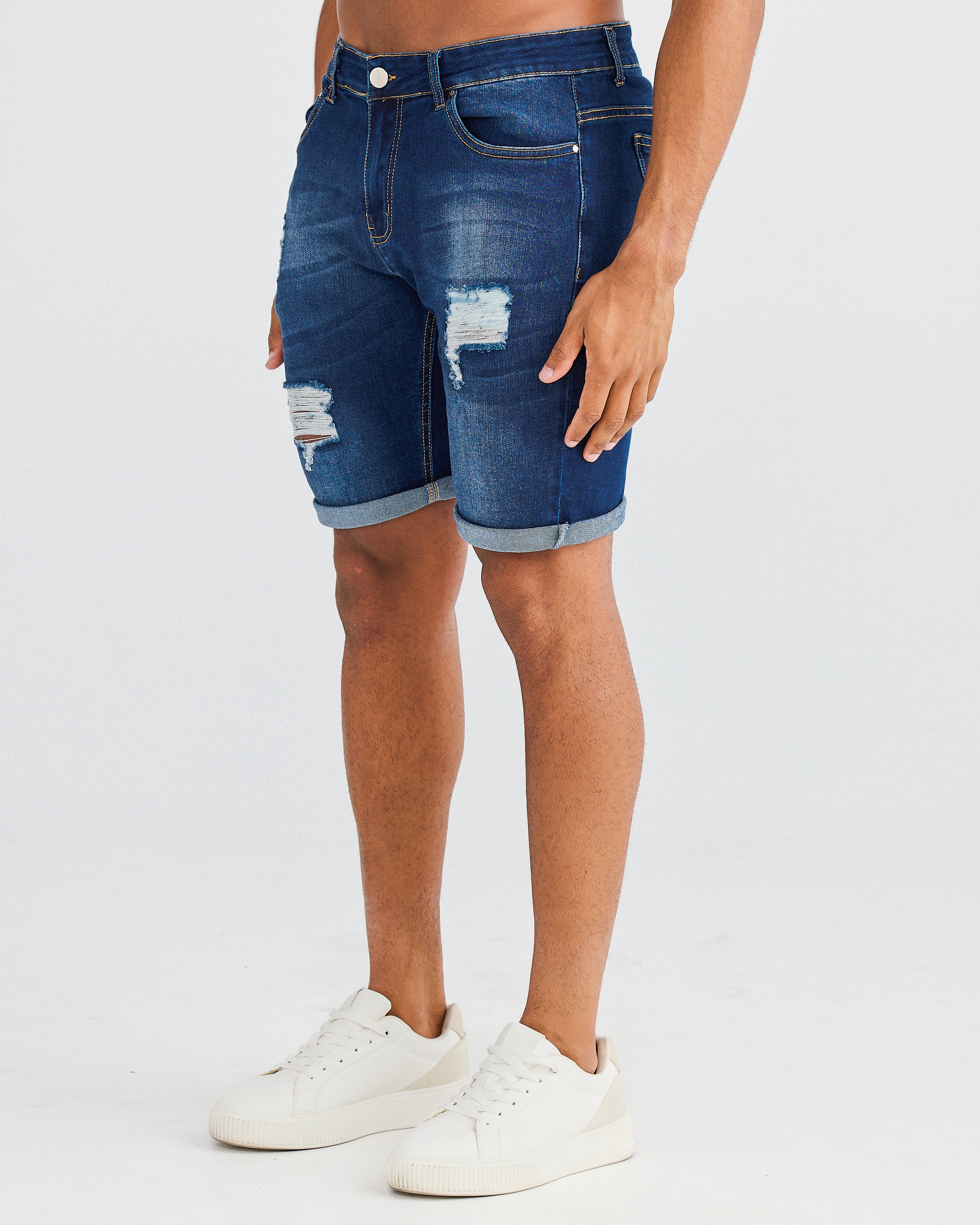 Dark Blue Ripped Denim Shorts