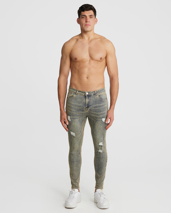 Denim Trousers Men Skinny Ripped Jeans Pants Stretch Distressed Slim Fit  Bottoms