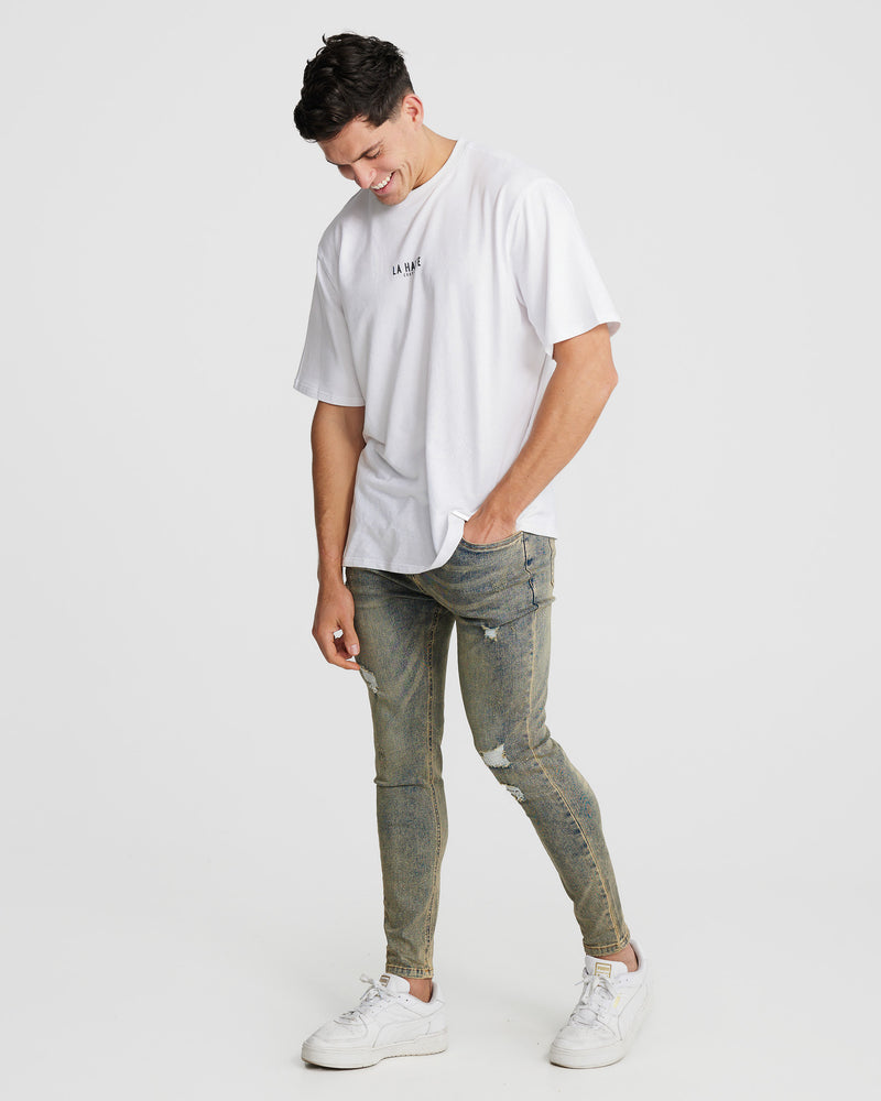Stone washed ripped jeans