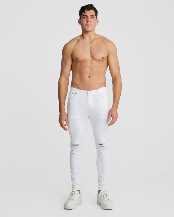 White Destroyed Knee Jeans