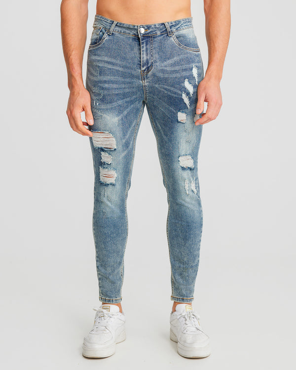 Washed Blue Ripped Jeans