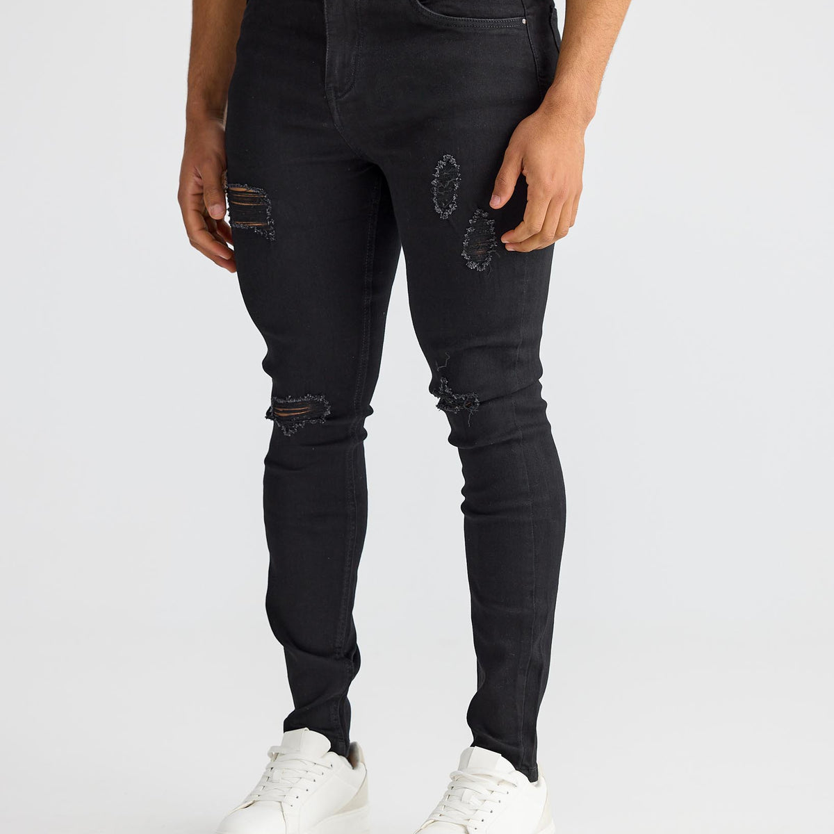 Urbano Fashion Knee Ripped Black Jeans Buy Urbano Fashion Men Blue