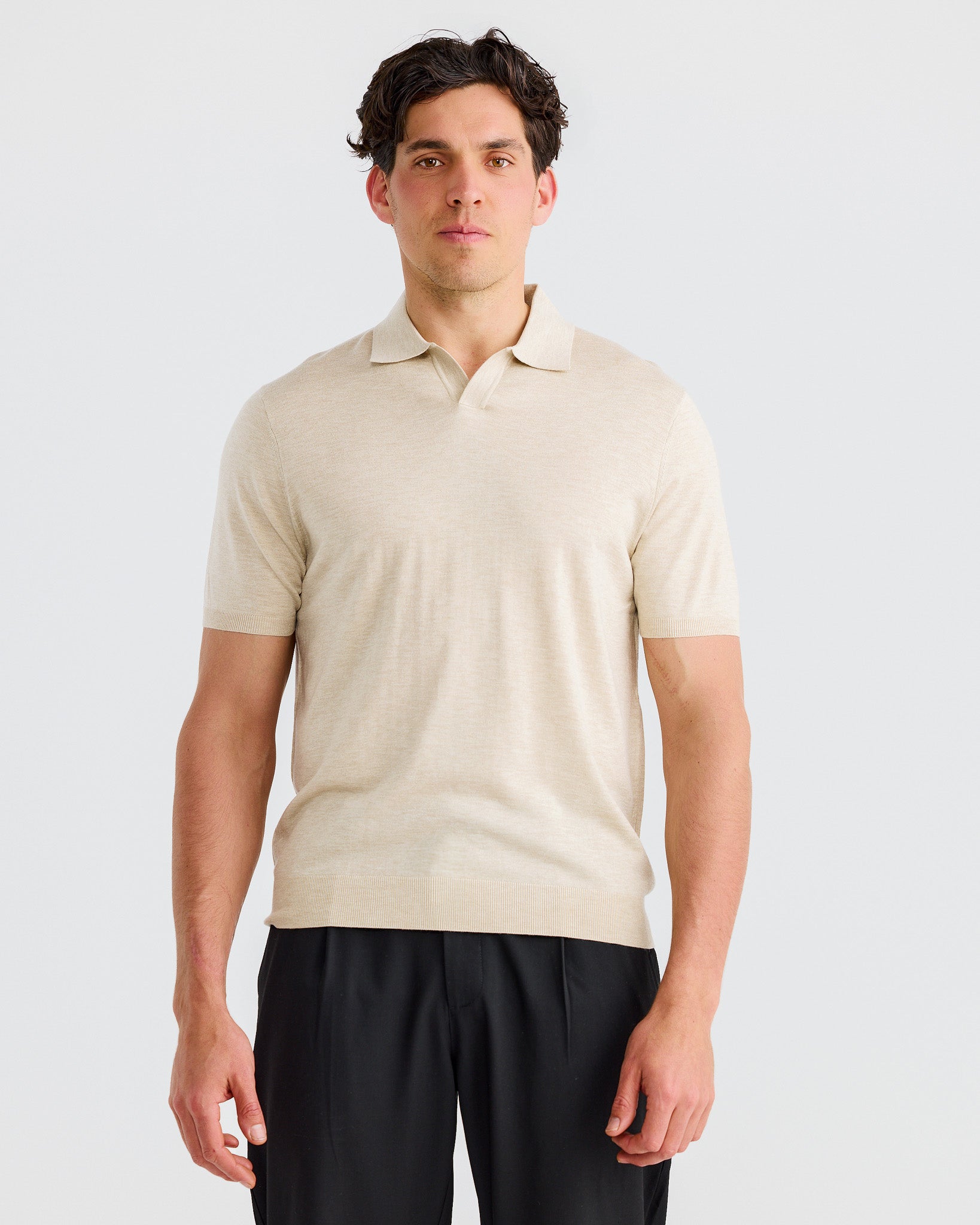 Sand Oxford Short Sleeve Polo
