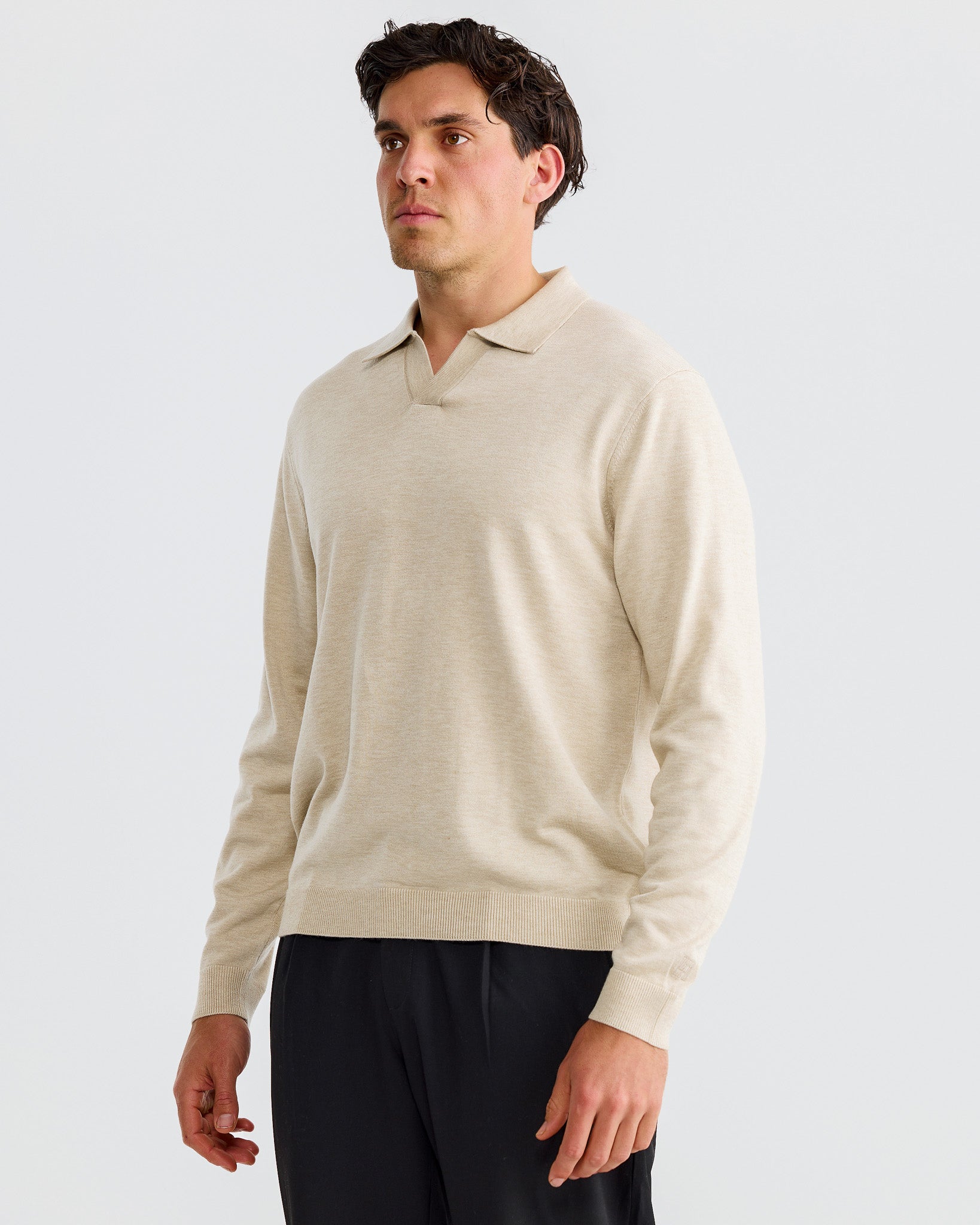 Sand Oxford Long Sleeve Polo