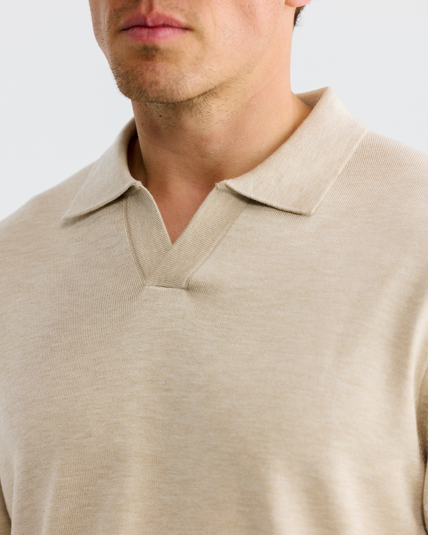 Sand Oxford Long Sleeve Polo