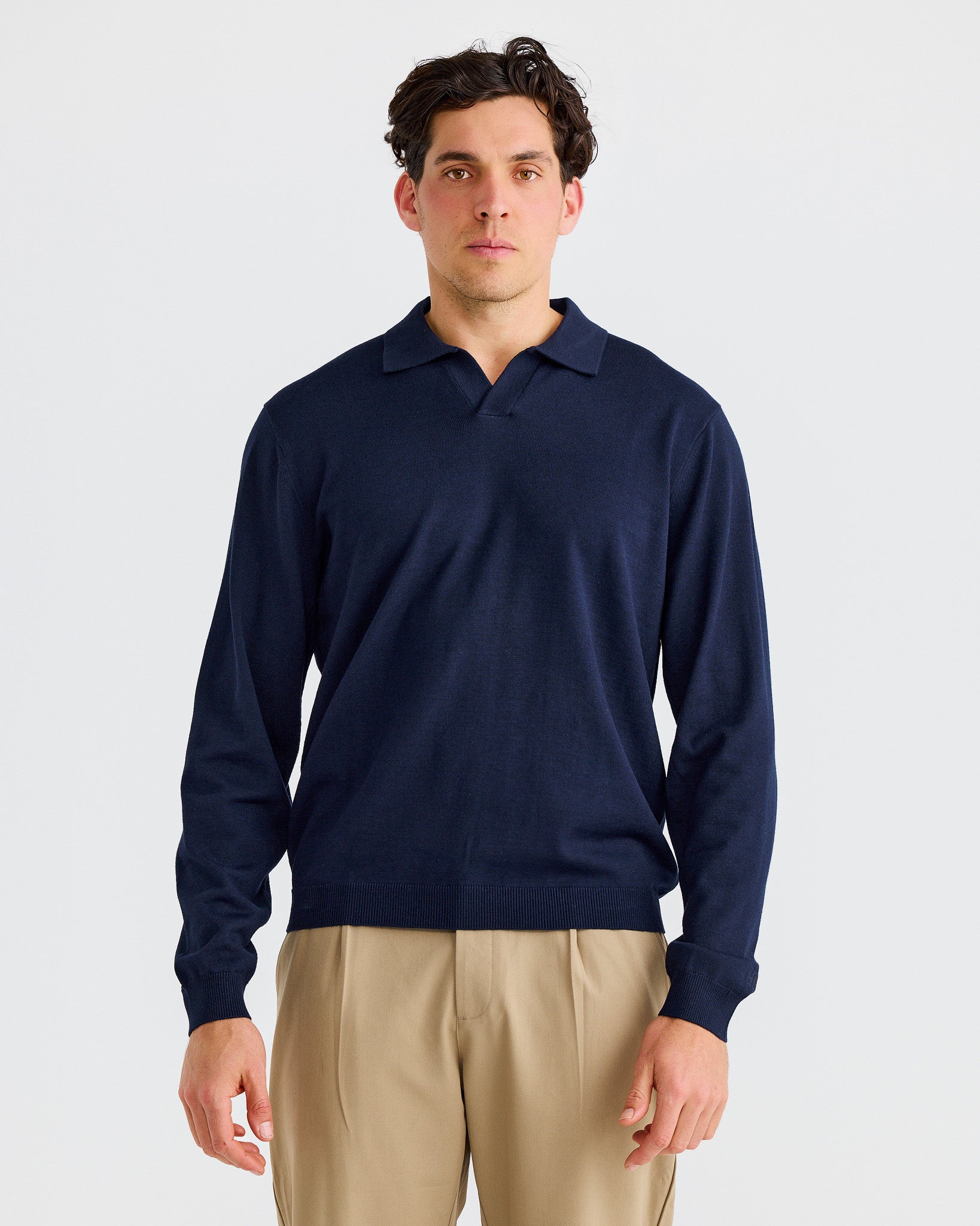 Navy Oxford Long Sleeve Polo