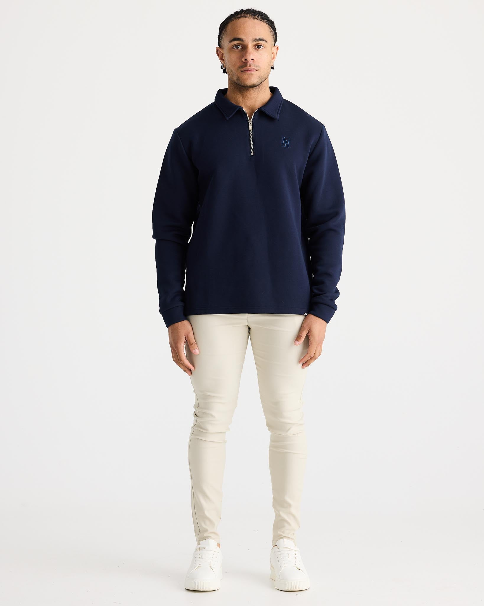 Navy Long Sleeve Zip Polo