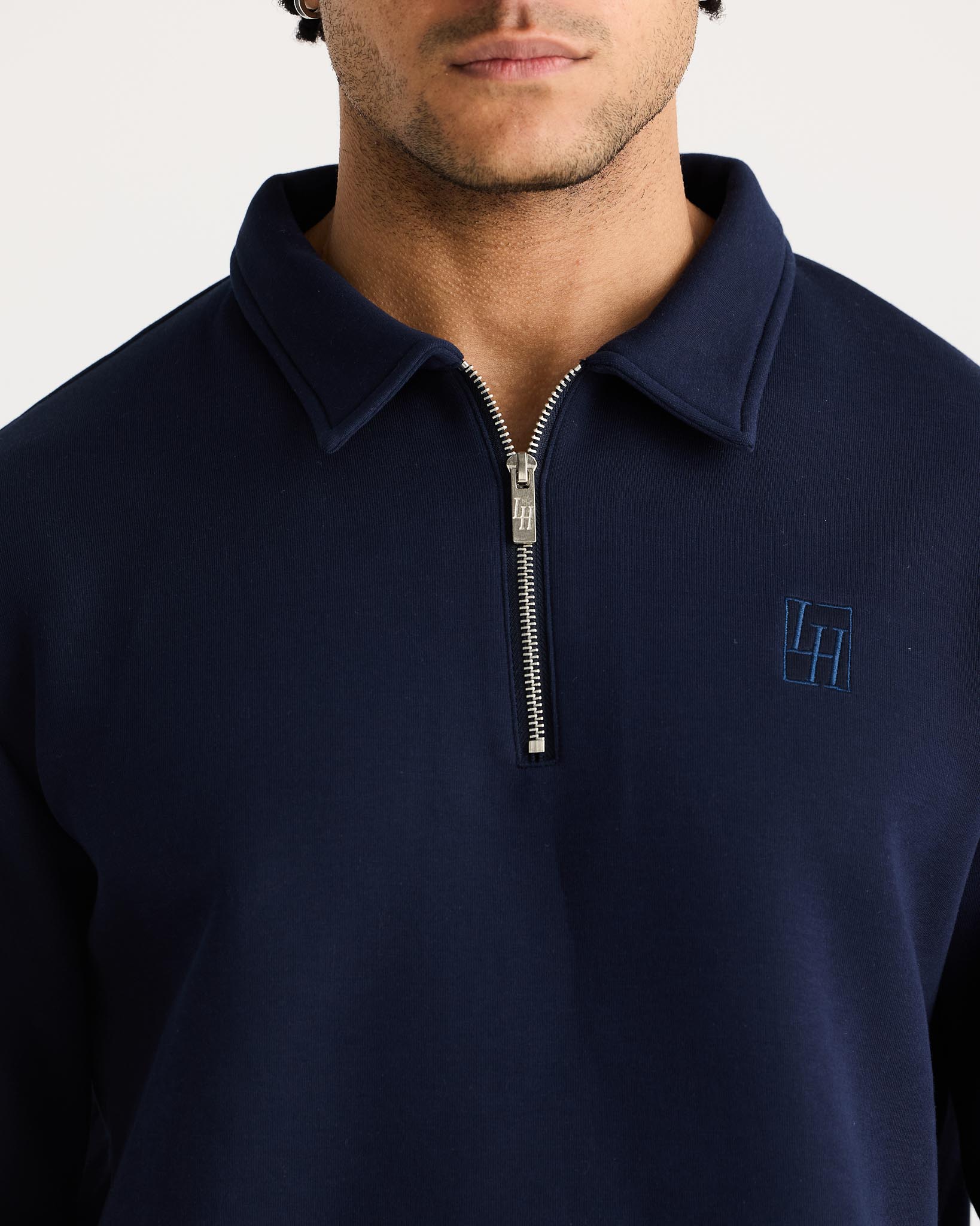 Navy Long Sleeve Zip Polo