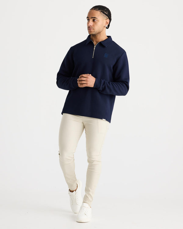 Navy Long Sleeve Zip Polo