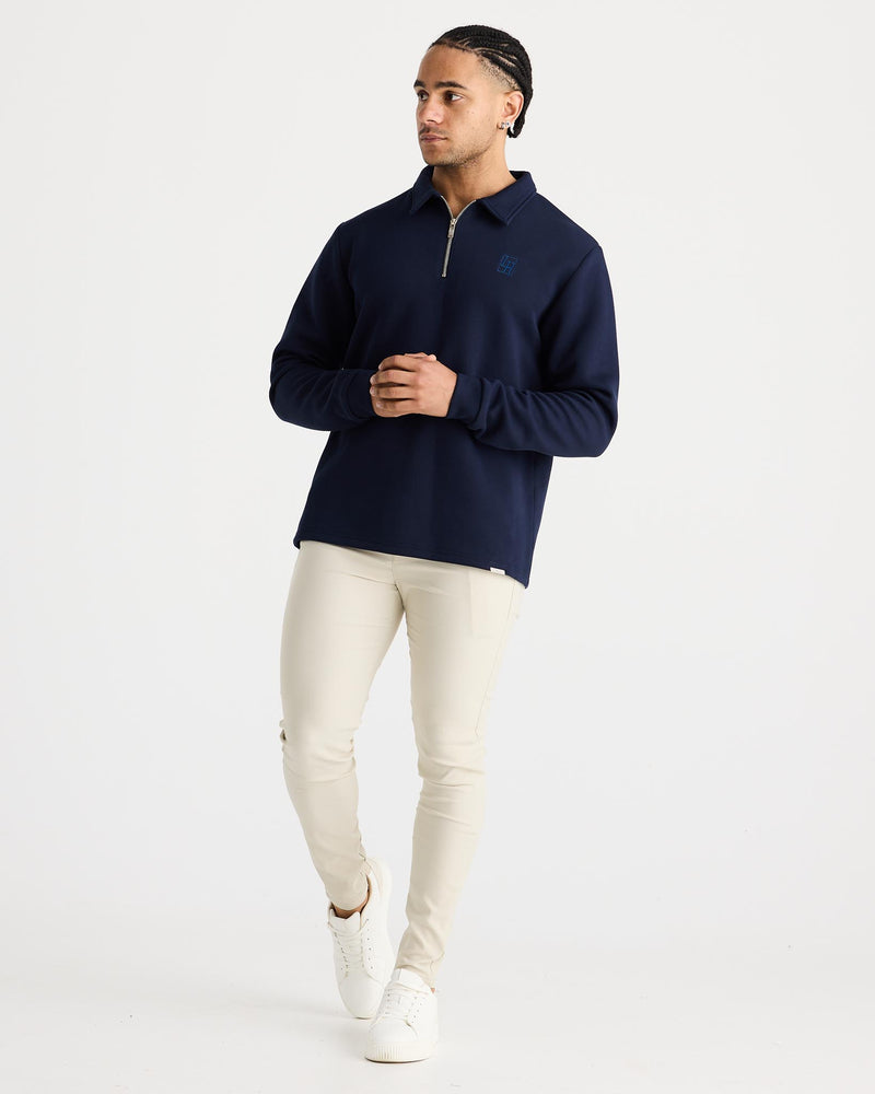 Navy Long Sleeve Zip Polo