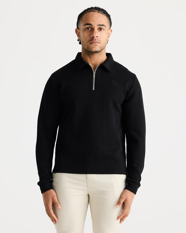 Black Long Sleeve Zip Polo