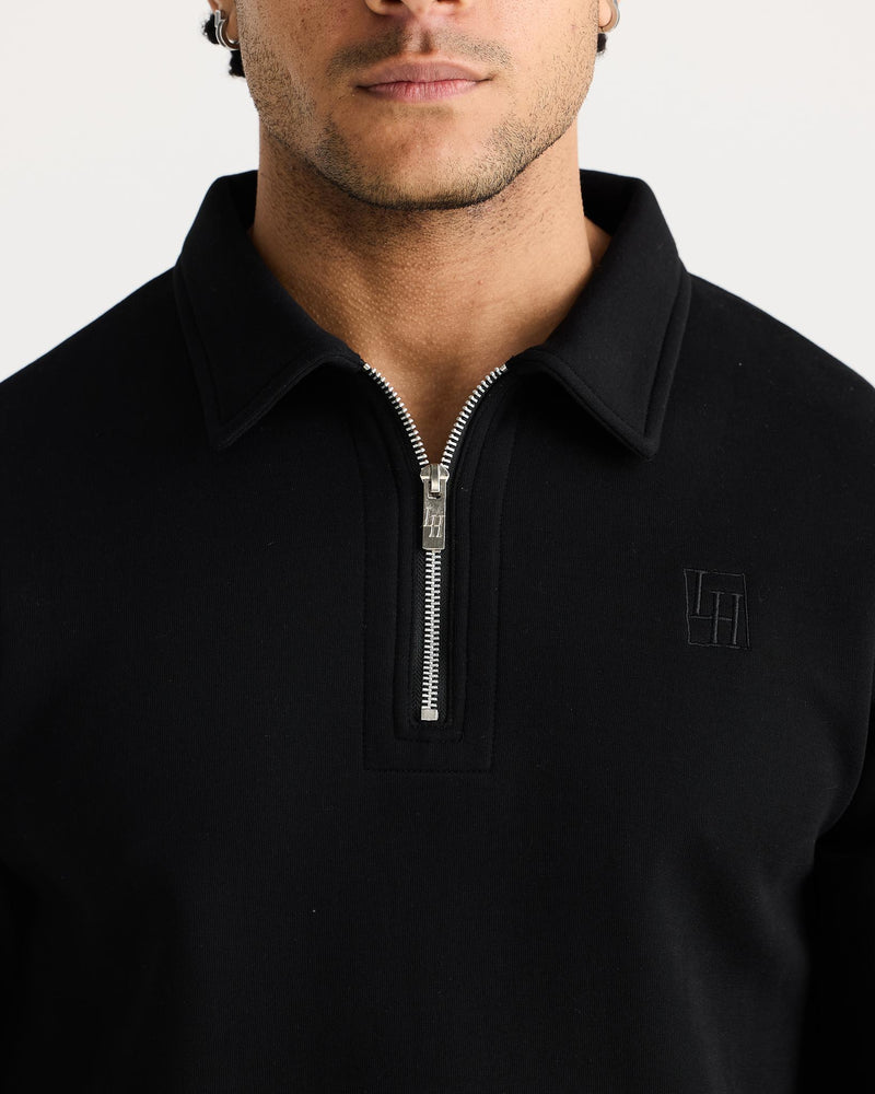 Black Long Sleeve Zip Polo