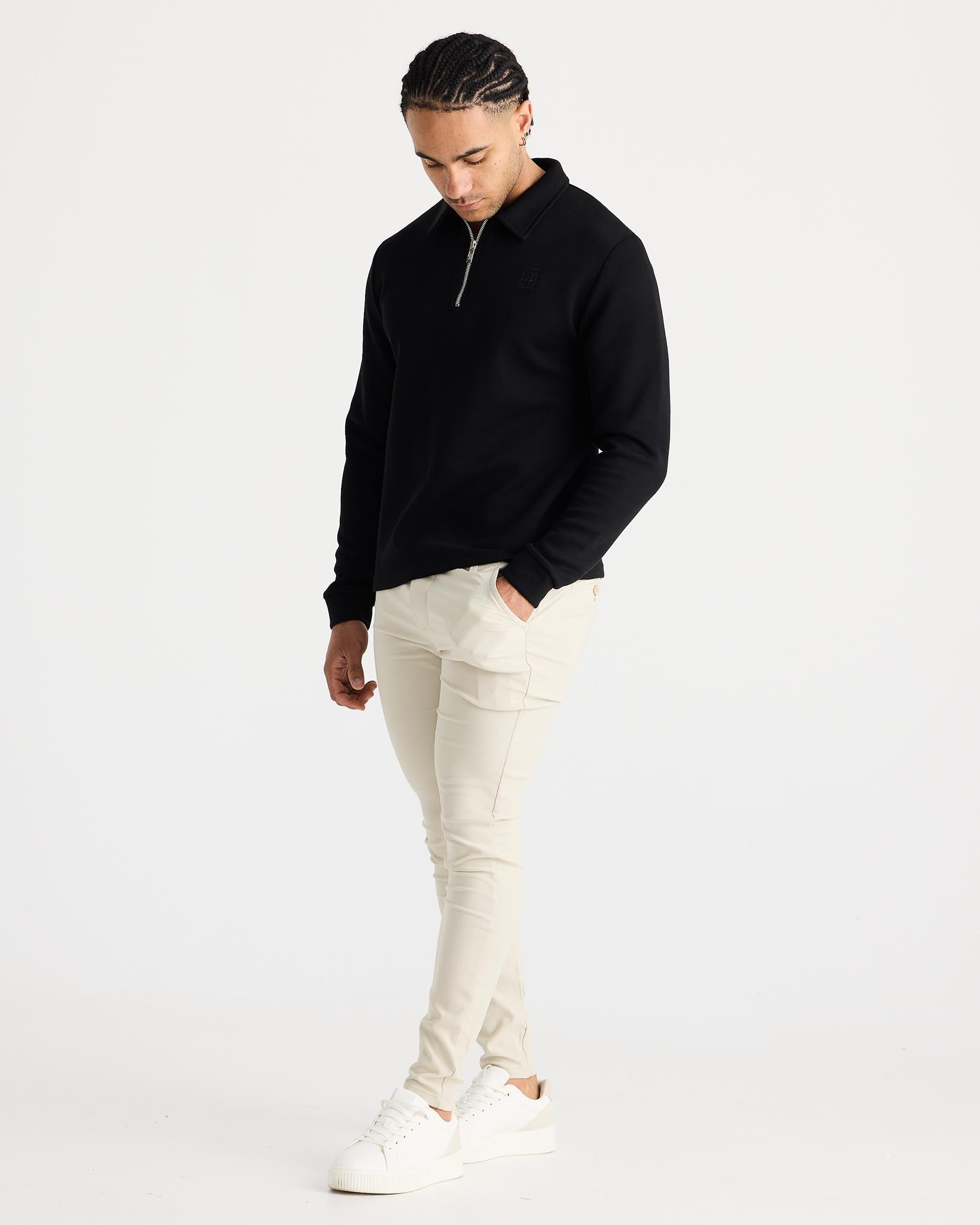 Black Long Sleeve Zip Polo