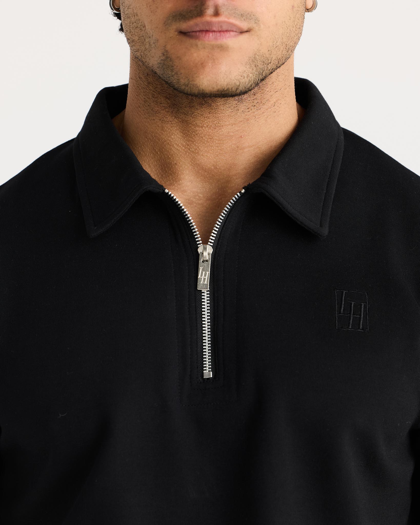 Black Short Sleeve Zip Polo