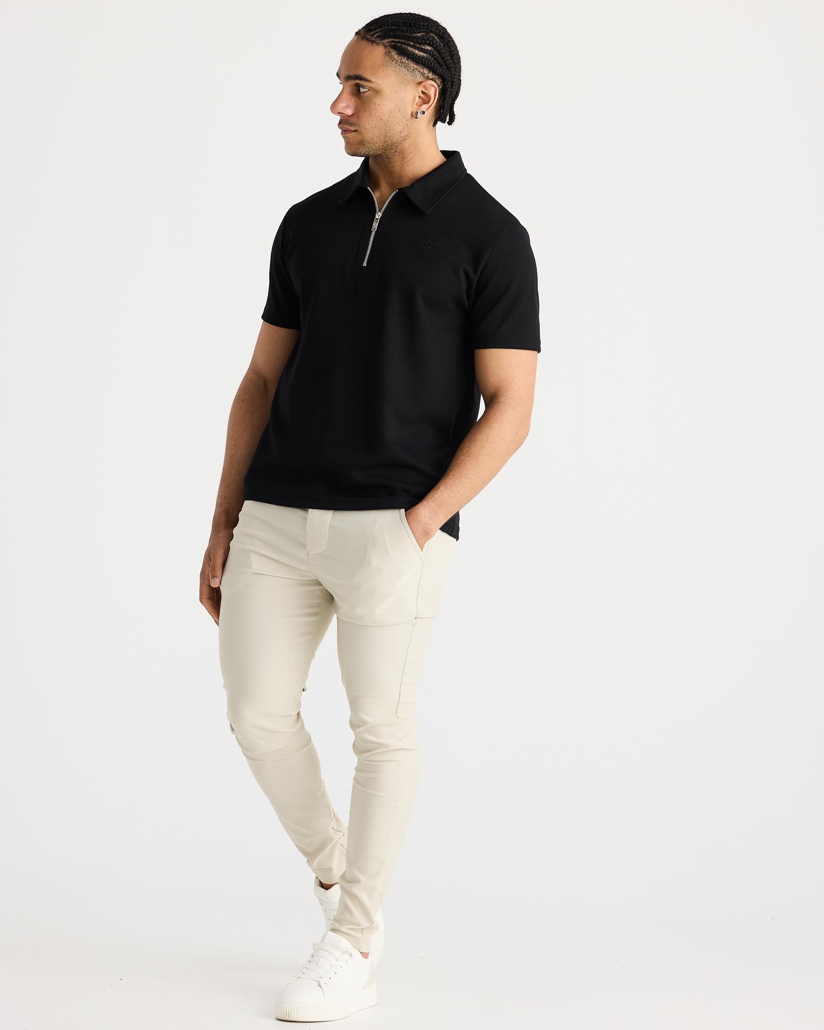 Black Short Sleeve Zip Polo