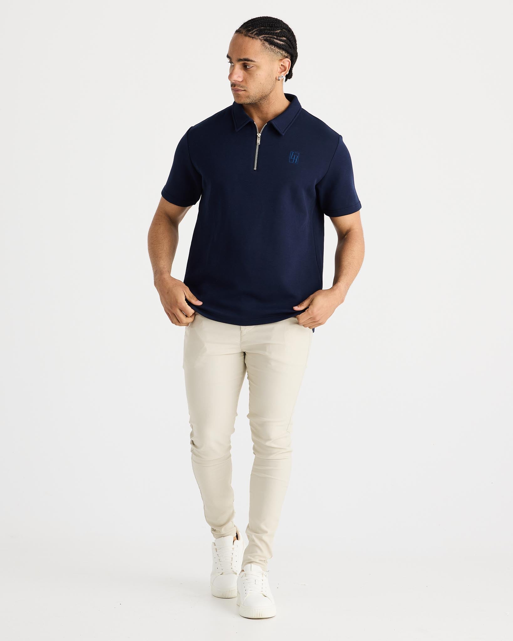 Navy Short Sleeve Zip Polo