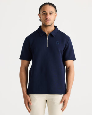 Navy Short Sleeve Zip Polo