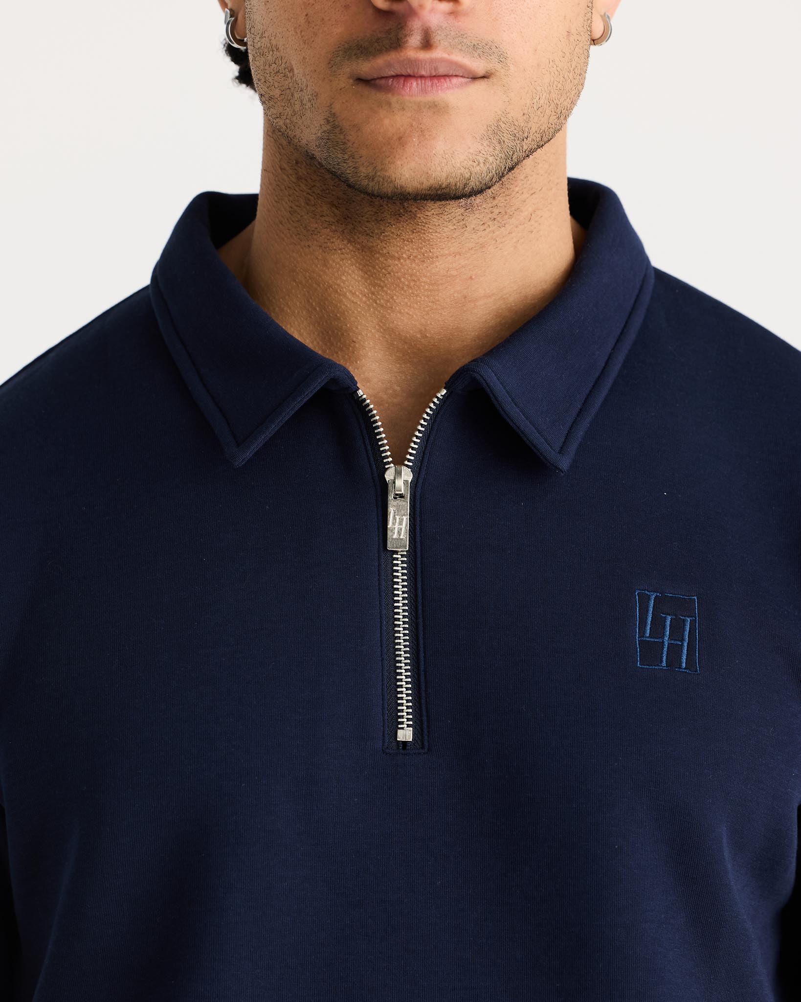 Navy Short Sleeve Zip Polo